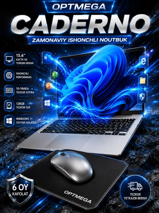 Ноутбук CADERNO 15.6" Intel N3700 8GB RAM 128GB SSD Windows 11 Pro