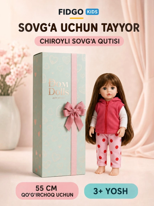 FIDGO BABY Lovely qo‘g‘irchog‘i, 55 sm, silikon, realistik xususiyatlarga ega