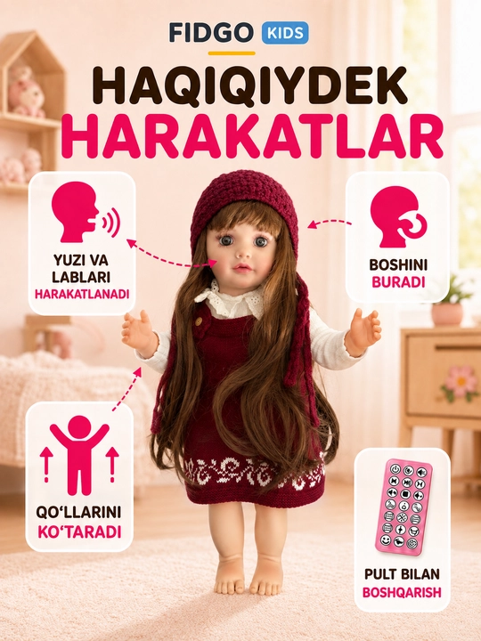 FIDGO BABY Lovely qo‘g‘irchog‘i, 55 sm, silikon, realistik xususiyatlarga ega