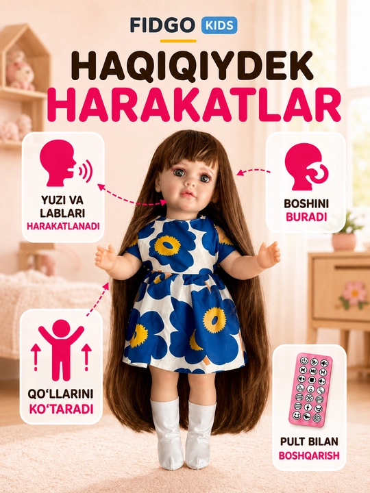 FIDGO BABY Lovely qo‘g‘irchog‘i, 55 sm, silikon, realistik xususiyatlarga ega