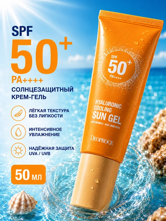 SPF 50+ quyoshdan himoya qiluvchi gel, PA+++, UVA/UVB himoya 50 ml - 