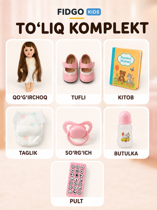 FIDGO BABY Lovely qo‘g‘irchog‘i, 55 sm, silikon, realistik xususiyatlarga ega