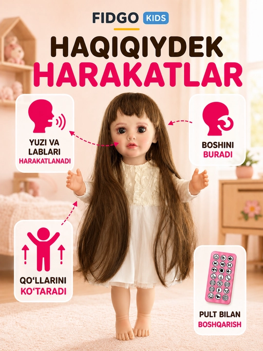 FIDGO BABY Lovely qo‘g‘irchog‘i, 55 sm, silikon, realistik xususiyatlarga ega