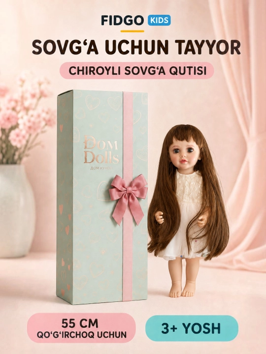 FIDGO BABY Lovely qo‘g‘irchog‘i, 55 sm, silikon, realistik xususiyatlarga ega