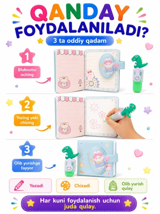 Bolalar chun kichik bloknot va yozuv daftarchalar, multfilm qahramonlari rasmli blaknot