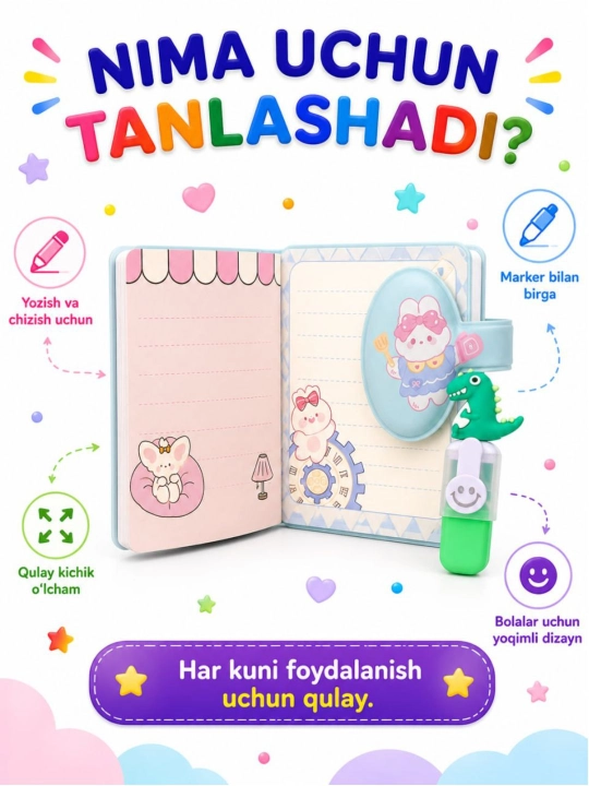 Bolalar chun kichik bloknot va yozuv daftarchalar, multfilm qahramonlari rasmli blaknot