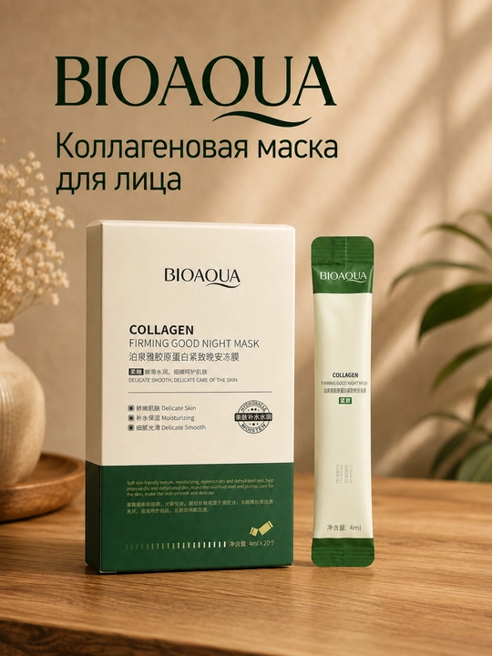 BIOAQUA kollagenli tungi yuz niqobi, 4 ml × 20 dona