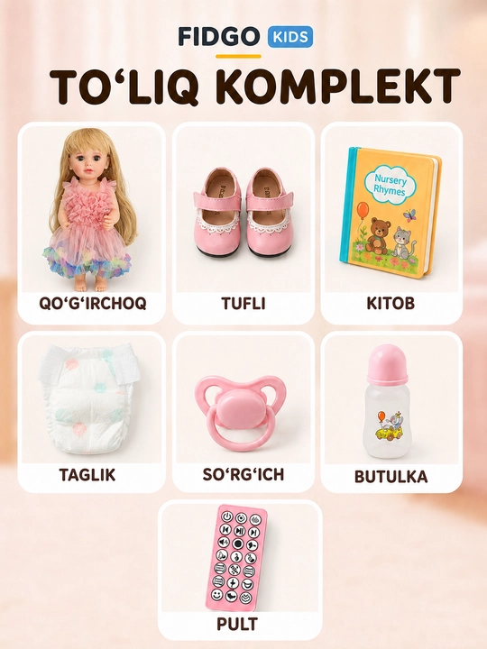 FIDGO BABY Lovely qo‘g‘irchog‘i, 55 sm, silikon, realistik xususiyatlarga ega