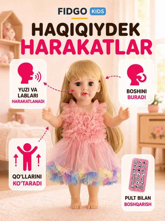 FIDGO BABY Lovely qo‘g‘irchog‘i, 55 sm, silikon, realistik xususiyatlarga ega