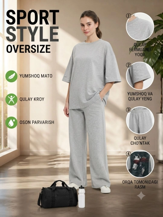 Летняя двойка в спортивном стиле oversize для женщин — Набор футболки и брюк