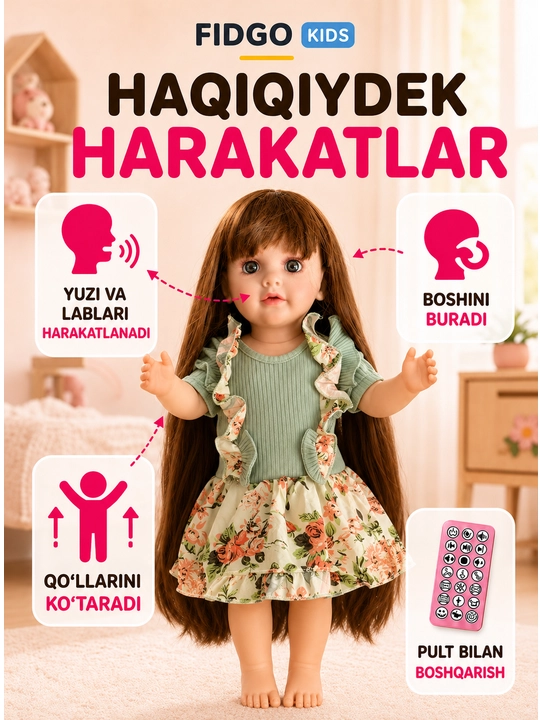 FIDGO BABY Lovely qo‘g‘irchog‘i, 55 sm, silikon, realistik xususiyatlarga ega