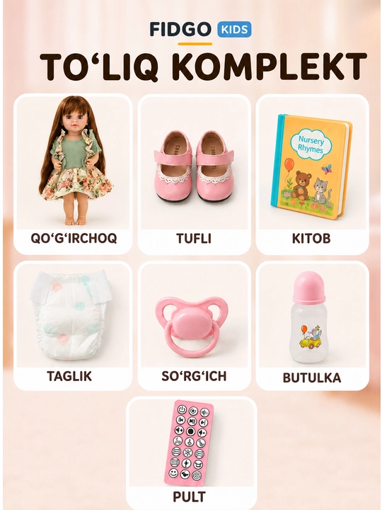 FIDGO BABY Lovely qo‘g‘irchog‘i, 55 sm, silikon, realistik xususiyatlarga ega