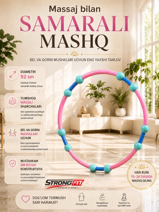 Massaj obruchi halqa - vazn yo'qotish va orqa mushaklarini mustahkamlash uchun