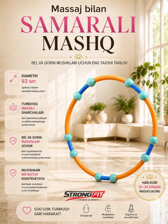 Massaj obruchi halqa - vazn yo'qotish va orqa mushaklarini mustahkamlash uchun