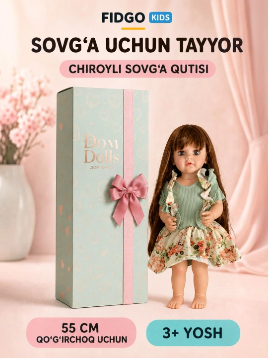 FIDGO BABY Lovely qo‘g‘irchog‘i, 55 sm, silikon, realistik xususiyatlarga ega