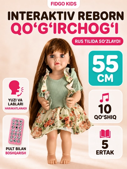 FIDGO BABY Lovely qo‘g‘irchog‘i, 55 sm, silikon, realistik xususiyatlarga ega - 
