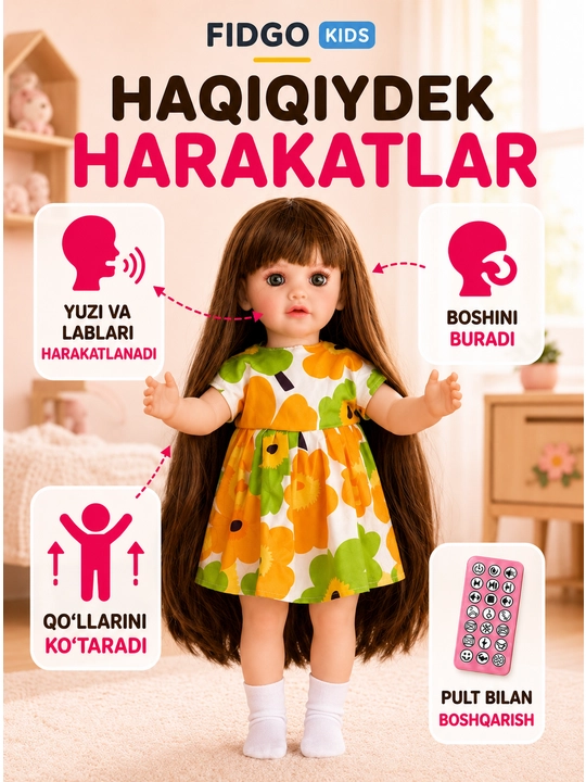 FIDGO BABY Lovely qo‘g‘irchog‘i, 55 sm, silikon, realistik xususiyatlarga ega