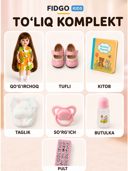 FIDGO BABY Lovely qo‘g‘irchog‘i, 55 sm, silikon, realistik xususiyatlarga ega