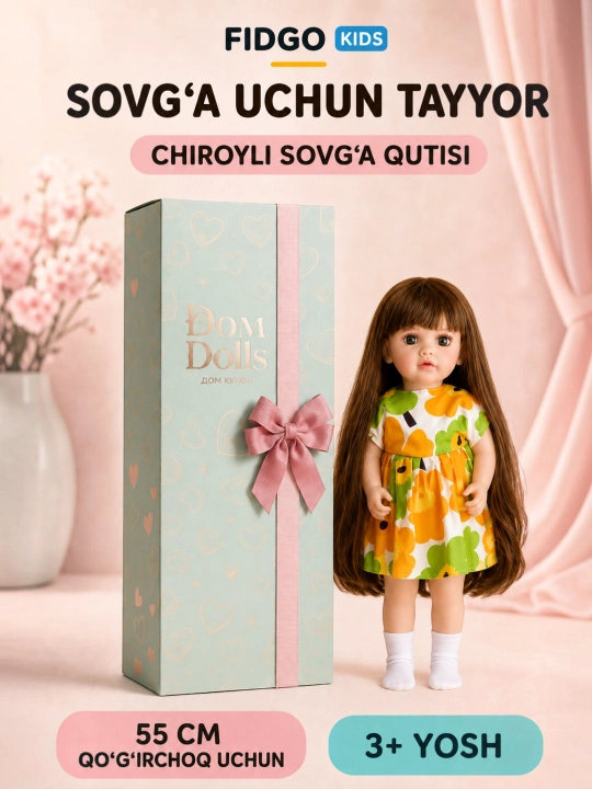 FIDGO BABY Lovely qo‘g‘irchog‘i, 55 sm, silikon, realistik xususiyatlarga ega