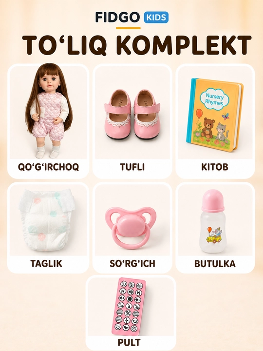 FIDGO BABY Lovely qo‘g‘irchog‘i, 55 sm, silikon, realistik xususiyatlarga ega