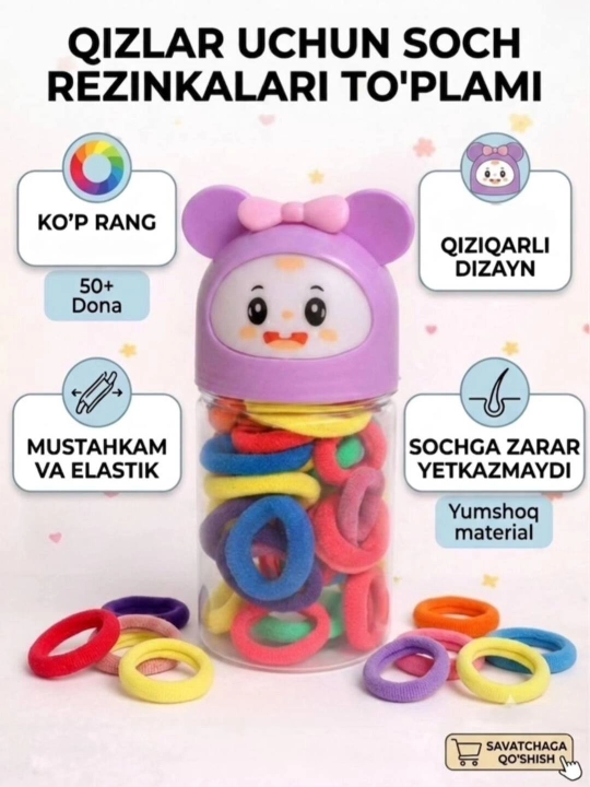 Rezinkalar,kichkina qizlar uchun soch rezinkalari, rangli rizinkalar, sovg‘a uchun rezina - 