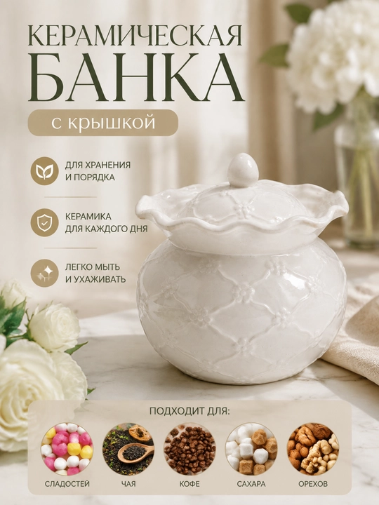 Qopqoqli sopol banka, saqlash uchun dekorativ idish - 