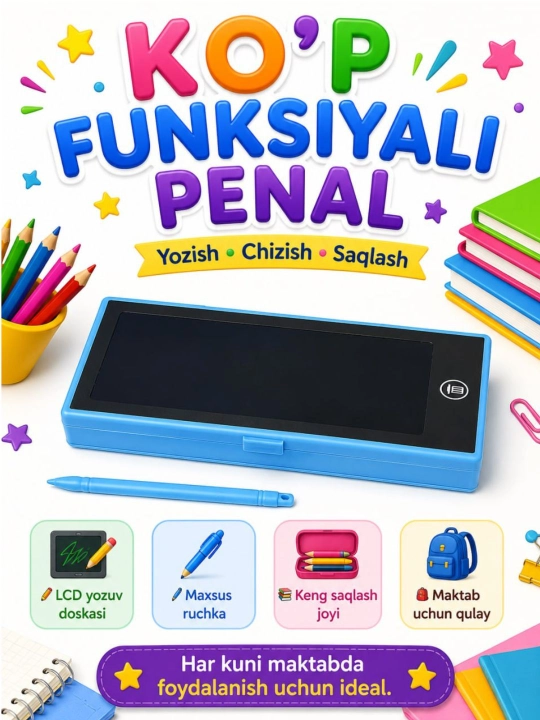 LCD planshetli penal,  bolalar uchun ko‘p martalik yozuv - 