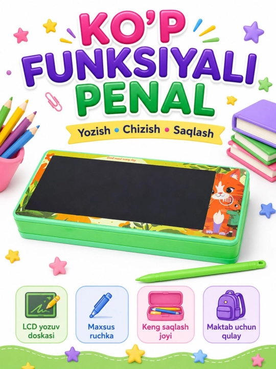 LCD planshetli penal,  bolalar uchun ko‘p martalik yozuv - 