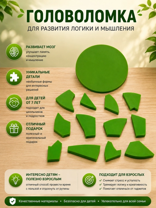 Akril doira boshqotirma 12 detal – IQ puzzle, mantiqiy o’yin, bolalar va kattalar uchun