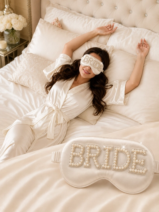 Маска для сна Bride с жемчужным декором  аксессуар для утра невесты и свадебной фотосессии - 