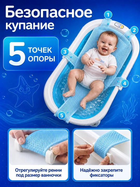 Гамак для купания новорождённых 0+, cетка в ванночку, универсальный размер