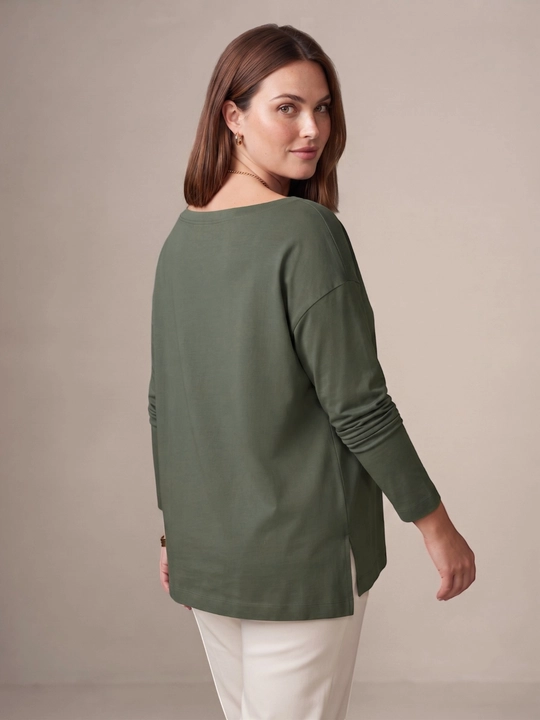 Женский лонгслив оверсайз из хлопка с круглым вырезом, кофта ELENIKA D49.008