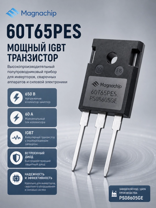 IGBT транзистор Magnachip 60T65PES 650V 60A со встроенным быстрым диодом TO-247 - 