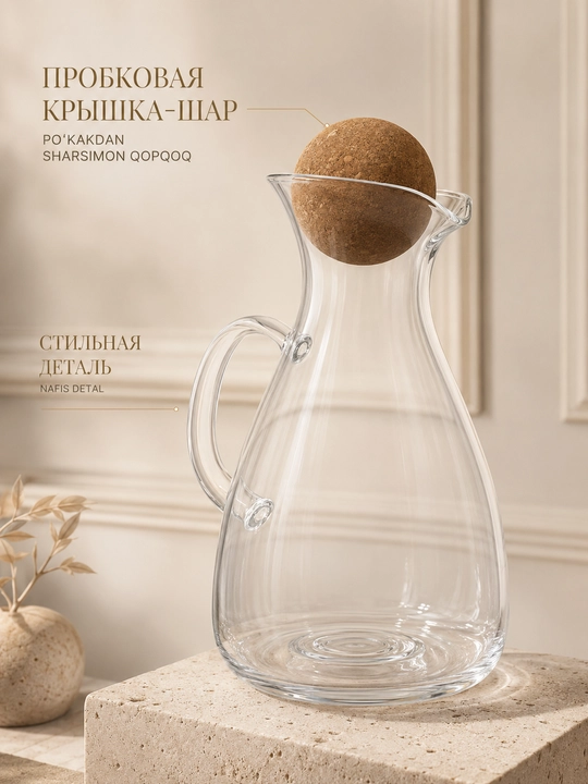 Стеклянный графин LÄTT LIV с пробковой крышкой-шаром и ручкой, 26×20×14 см