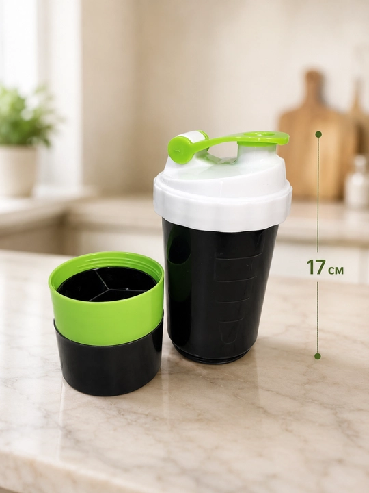 600 ml Sheyker  Protein va Sport Ichimliklari uchun Shaker  Qo'shimcha Konteynerli