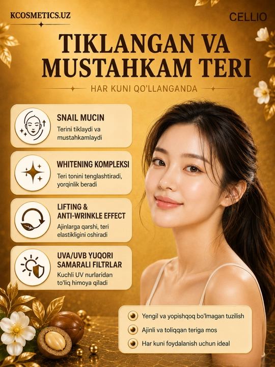 Quyoshdan himoyalovchi SPF 50+, namlantiruvchi,oziqlantiruvchi zagar krem, Cellio