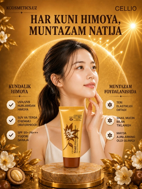 Quyoshdan himoyalovchi SPF 50+, namlantiruvchi,oziqlantiruvchi zagar krem, Cellio