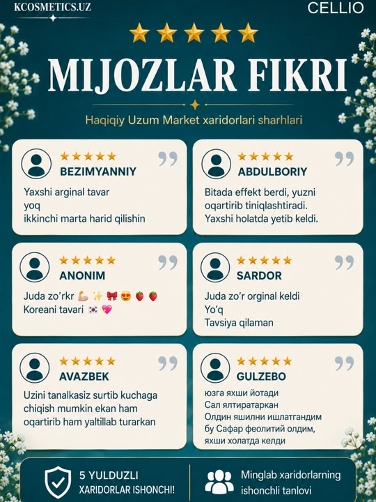 Yuz uchun namlantiruvchi va quyoshdan himoya qiluvchi krem, Dr.Cellio 98%, SPF 50+, Koreya
