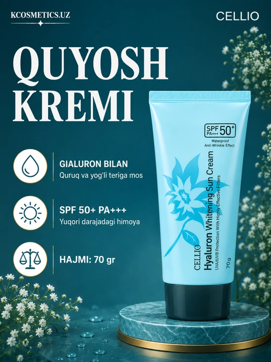 Yuz uchun namlantiruvchi va quyoshdan himoya qiluvchi krem, Dr.Cellio 98%, SPF 50+, Koreya