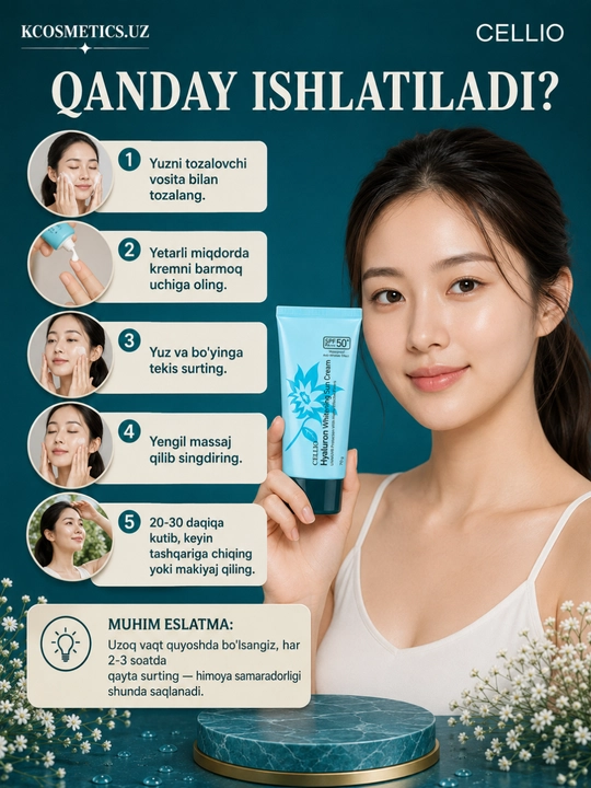 Yuz uchun namlantiruvchi va quyoshdan himoya qiluvchi krem, Dr.Cellio 98%, SPF 50+, Koreya