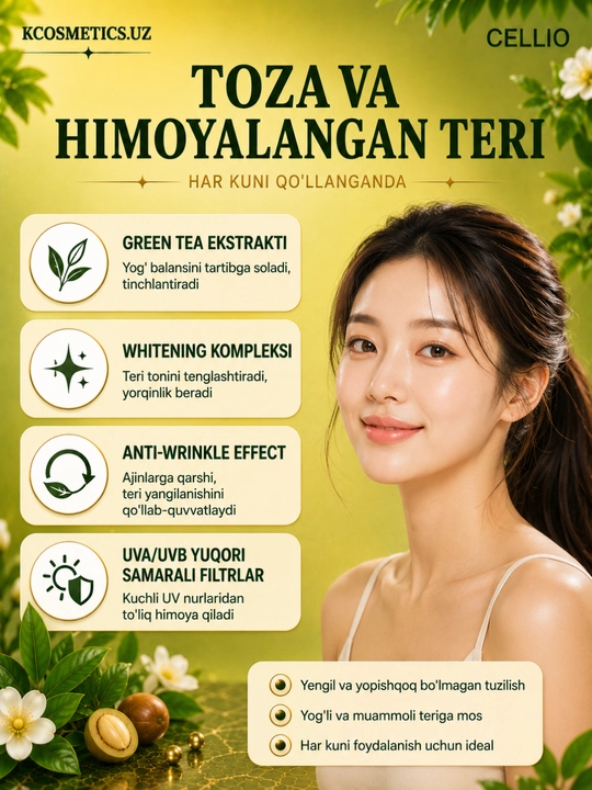 Yuz uchun namlantiruvchi va quyoshdan himoya qiluvchi krem, Dr.Cellio 98%, SPF 50+, Koreya