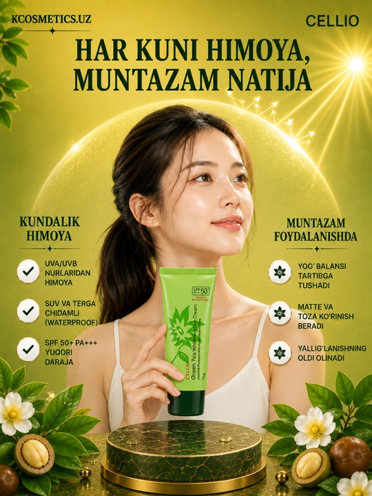 Yuz uchun namlantiruvchi va quyoshdan himoya qiluvchi krem, Dr.Cellio 98%, SPF 50+, Koreya