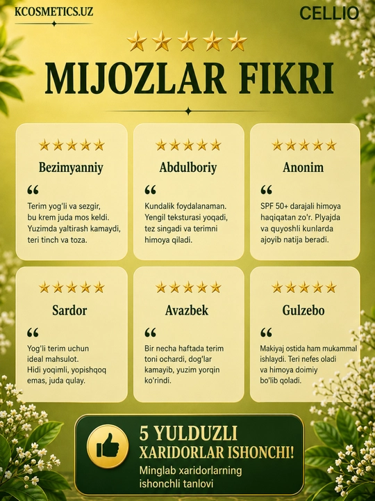 Yuz uchun namlantiruvchi va quyoshdan himoya qiluvchi krem, Dr.Cellio 98%, SPF 50+, Koreya