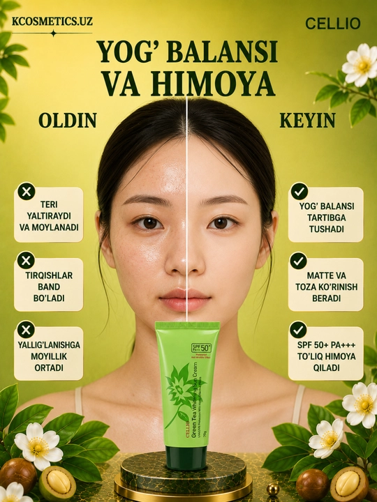 Yuz uchun namlantiruvchi va quyoshdan himoya qiluvchi krem, Dr.Cellio 98%, SPF 50+, Koreya