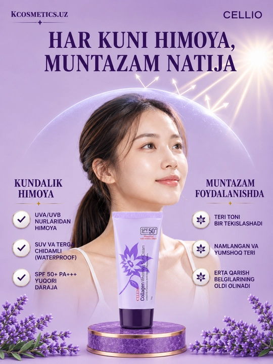 Yuz uchun namlantiruvchi va quyoshdan himoya qiluvchi krem, Dr.Cellio 98%, SPF 50+, Koreya
