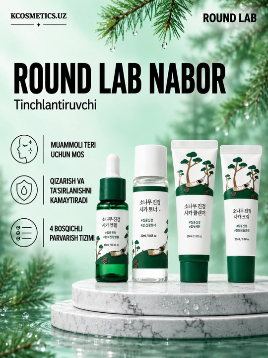 Round lab nabor, yuz uchun namlantiruvchi va oziqlantiruvchi kremlar to'plami, Koreya