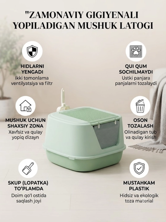 Mushuklar uchun yopiq lotok MPS-205, 66 * 36 * 48 sm