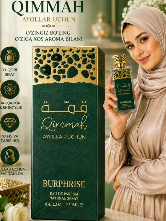 Qimmah For Women ayollar parfyum suvi, 250 ml, uzoq saqlanuvchi nafis va premium parfyum - 