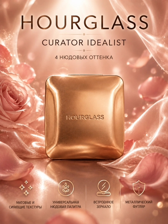 Палетка теней для век HOURGLASS Curator Idealist 4 оттенка с зеркалом - 