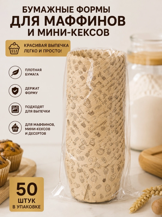 Бумажные формы для маффинов и мини-кексов, 50 шт, золотые формы для выпечки капкейков